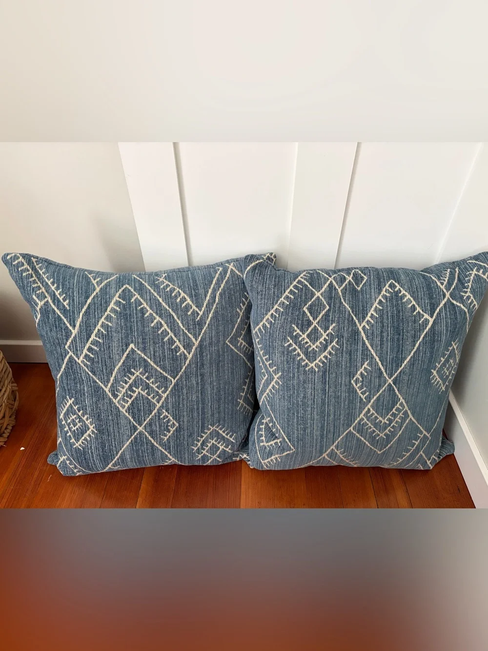 Decorative Blue Geometric Throw Pillow Pair